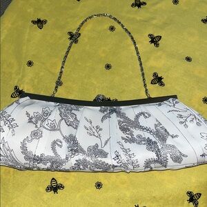 Elegant White and Grey Floral Kate Landry Clutch Bag-New Without Tags